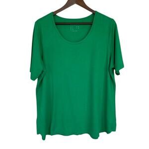 Susan Graver Kelly Green Scoop Neck T-Shirt - Size 1X